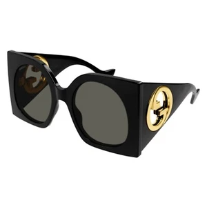 Gucci GG 1254S 001 GG Logo Black Gold Grey Oversized Woman Sunglasses New 53mm