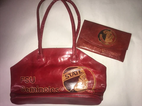 Vintage ULTRA RARE FSU Florida State University Leather Purse WITH MATCHING PB Cover