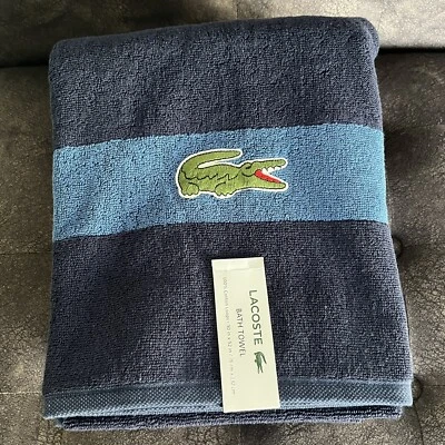 LACOSTE Bath Towels NAVY/BLUE 100% Cotton 30” x 52” Crocodile Logo - Image 1 of 3