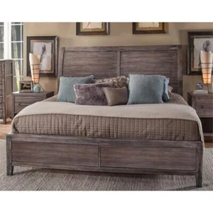 American Woodcrafters Aurora Weathered Gray Wood King Sleigh Bed - Picture 1 of 7
