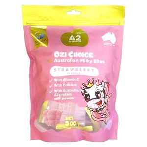 Ozi Choice A2 Calcium Milky Bites Mini Bag Kids Nutritious Strawberry Snack 300g - Picture 1 of 5