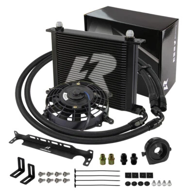 Oil Cooler Kit LR 30 Row AN10+Filter Adapter Hose Kit +7" Electric Fan Kit Black - Image 1 of 4