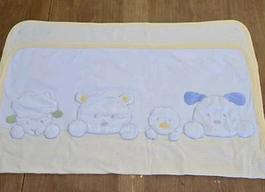 Vintage Carters Dog Lamb Duck Bear Baby Blanket Yellow White Cotton Y2K - Picture 1 of 6