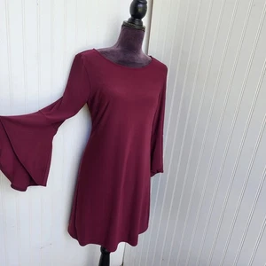 INC International Concepts Burgundy Maroon Stretch Dress Flare Bell Sleeve M - Bild 1 von 11