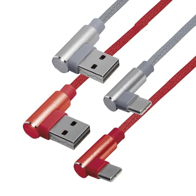USB Daten Ladekabel USB-A zu USB-C Winkel-Stecker 1m grau/rot bis 480 Mbit/s - Bild 1 von 2