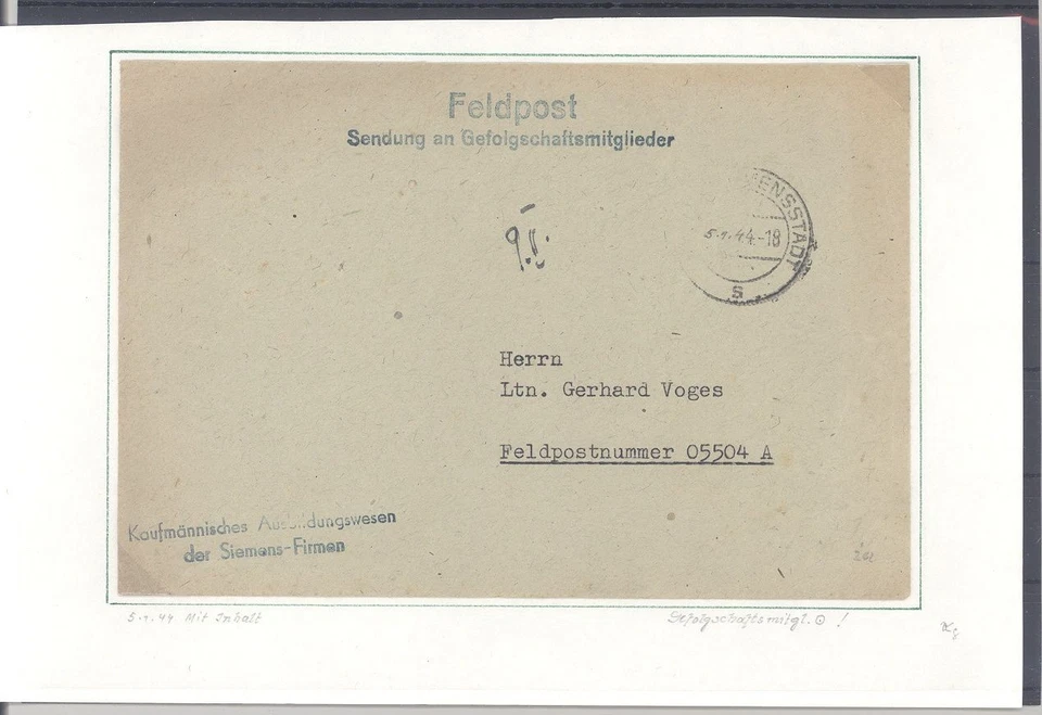 Dt. Feldpost 2. WK, Brief 1944 "Sendung an gefolgschaftsmitglieder" (12444) - Bild 1 von 1