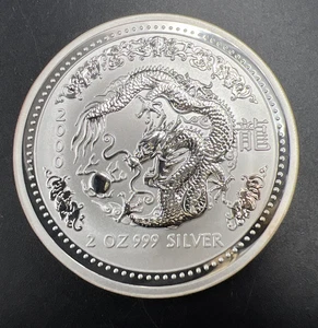 2000 2 Oz Silver Australian Lunar Dragon Coin Gem UNC SKU#A - Picture 1 of 9