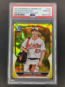 2023 Bowman Chrome Sapphire JACKSON HOLLIDAY #227 SP Yellow /50 Refractor PSA 10 - Picture 1 of 3