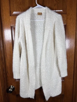 Pol Large Open Cardigan Sweater Ivory Popcorn Knit - Image 1 of 4