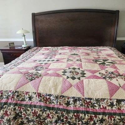 Edredón sampler vintage Queen 8 puntos estrella molinillo cesta 84 x 104 defectos de corte Foto 1 de 4