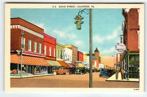 Vintage Davis Street Culpeper Virginia Downtown Postcard Linen Unused - Picture 1 of 2