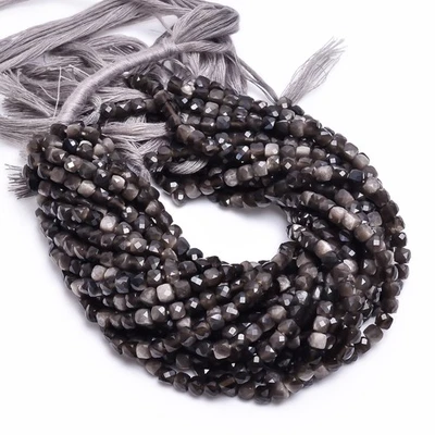 Grey Moonstone Gemstone Box Shape Faceted Beads 4X4 mm Strand 8" AB-308 - Image 1 of 2