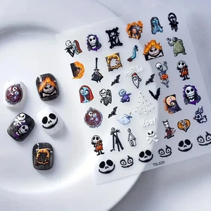 Calcomanías adhesivas para arte en uñas Halloween Pesadilla antes de Navidad calavera de murciélago fantasma 🎃👻 - Imagen 1 de 2