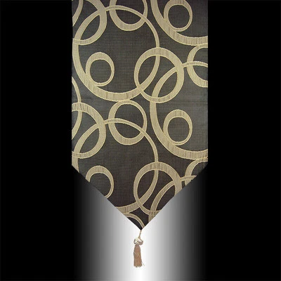 RARE BRONZE POLYESTER GOLD CIRCLES DECORATIVE TASSEL WEDDING TABLE RUNNER CLOTH - Image 1 of 2