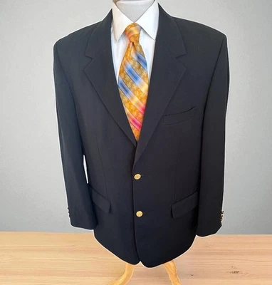 L.L. Bean Men Black Sport Coat Sz 46L Microfiber Suit Blazer Gold Buttons Jacket - Image 1 of 4