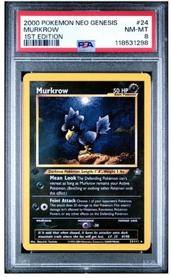 2000 Pokemon Murkrow 24/111 Neo Genesis Regular, Non-holo 1st Edition PSA 8 - Image 1 of 3