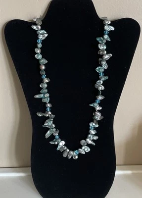 "Collar de 42"" Boho playero colorido azul perla ampolla de agua dulce" Foto 1 de 4