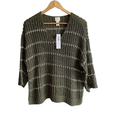 Suéter Jersey Chico's Para Mujer Rayas Brillantes Charlotte Tejido Verde M Foto 1 de 4