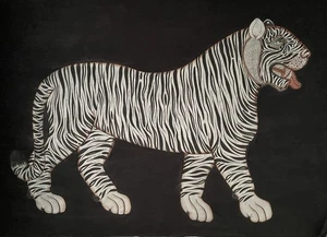 Jaime Parlade White Tiger Painting In Black 1980s " 46 Inches X 66Inches " - Picture 1 of 6