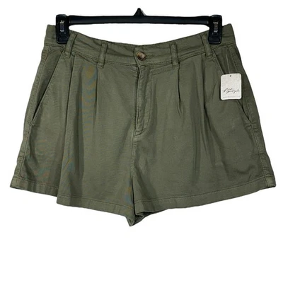 Pantalones Cortos Chinos Free People Talla 12 Billie Tiro Alto Plisados Bolsillos Cremallera-Vuela Verde Militar Foto 1 de 4