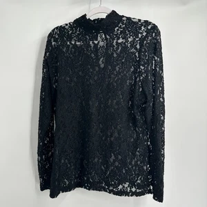 Womens Black Lace Sheer Gothic Witchy Romantic Top Size 14/16 Dark Academia - Picture 1 of 8