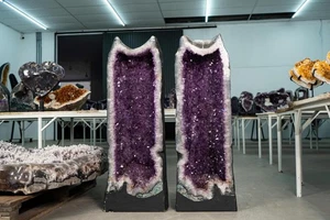 410 Lb Pair of X-Large Lavender Amethyst Cathedral Geodes, Big Druzy Crystals - Picture 1 of 9