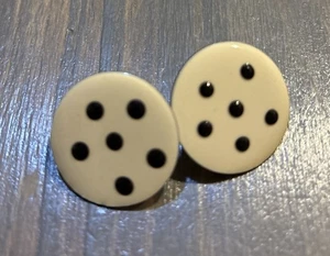 Vintage Cream And Black Polka Dot Enamel Post Back Earrings - Picture 1 of 3