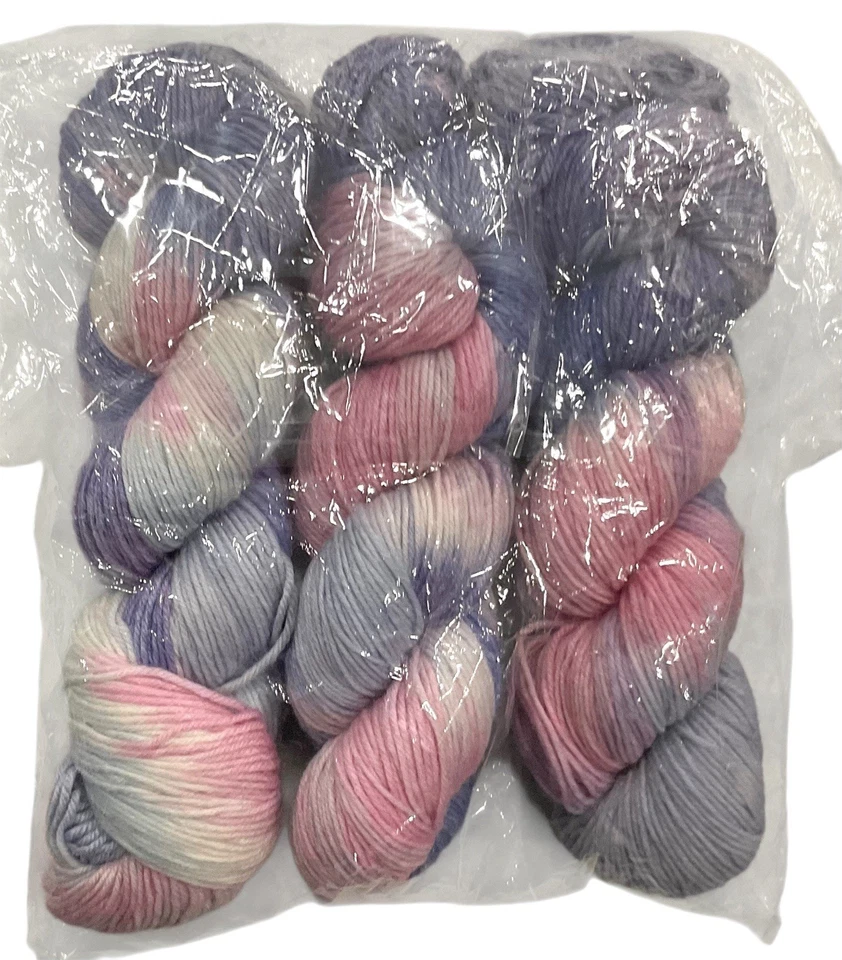 3-Merino Wool Yarn Hanks Purple Pink White Pastel Tye Dye 3.6 Oz Each - Image 1 of 2