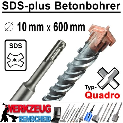 SDS-plus Quadro Hammerbohrer Bohrhammer Beton Stein Bohrer Ø 10 mm x 600 mm Lang - Bild 1 von 4