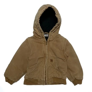 Vintage Carhartt Work Jacket Toddler Sz 4T Hooded Insulated Quilted Distressed - Picture 1 of 11