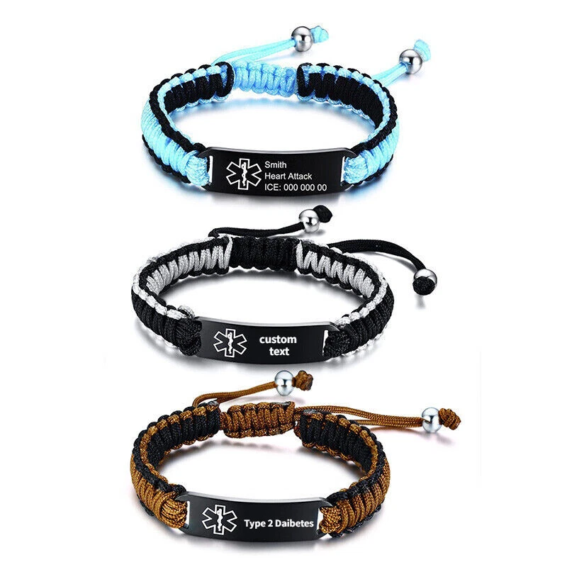 VNOX Custom Engraving Handmade Braided Rope Adjustable MedicalAlert ID Bracelet - Image 1 of 4