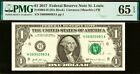 2017 $1 Federal Reserve Note PMG 65EPQ wanted gem Saint Louis Fr 3004-H