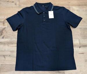 $125 Mens Theory "Precise" Tipped Collar Modal Polo Shirt Baltic Blue 2XL