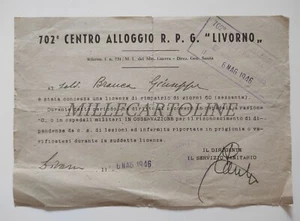 702° CENTRO ALLOGGIO R.P.G. "LIVORNO" - Licenza Rimpatrio 60 Giorni 1946 - Picture 1 of 2