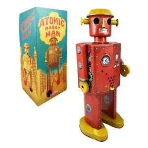 ATOMIC MAN ROBOT 11.5" XL Large Red Wind Up Tin Toy Collectible Saint John Marxu - Picture 1 of 3