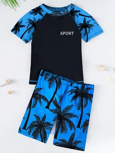 Kids Boys T-Shirt Short Sleeve Sportwear Warter Park Shorts Bottoms Swimwear - Picture 1 of 22