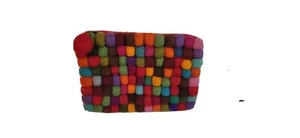 Felted WOOL ball CHANGE COIN PURSE Multicolor Felt Balls Zippered - Picture 1 of 7