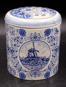 DELFT BLUE Dutch Covered 5"JAR/Container Pottery Windmill Design Made in Holland - Picture 1 of 9