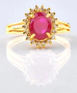 1.85CT Natural Burmese Red Ruby & IGI Certified Diamond Ring In 14KT Yellow Gold - Picture 1 of 8