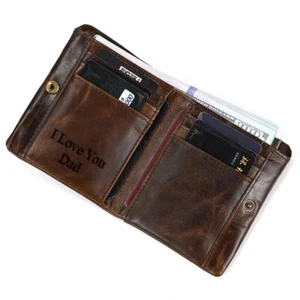 Men’s Leather Wallet Personalised Bifold Slim For Women Zip Coin Pocket Gift - Picture 1 of 9