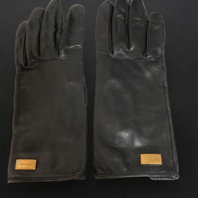 Authentic GUCCI Black Leather Gloves 5 Fingers Size 7 Sheepskin Silk Women's - Image 1 of 4
