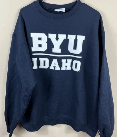 BYU Idaho Navy Blue Football Crew Sweatshirt by Champion Sz XL Preowned EUC Cover