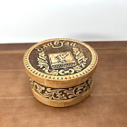 Yelabuga Russia, Handcrafted Round Wood Trinket Jewelry Box, Vintage