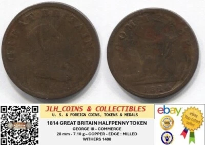 1814 Георг III полпенни - Великобритания - холка 1408 - лот # EC 6159 - Изображение 1 из 4