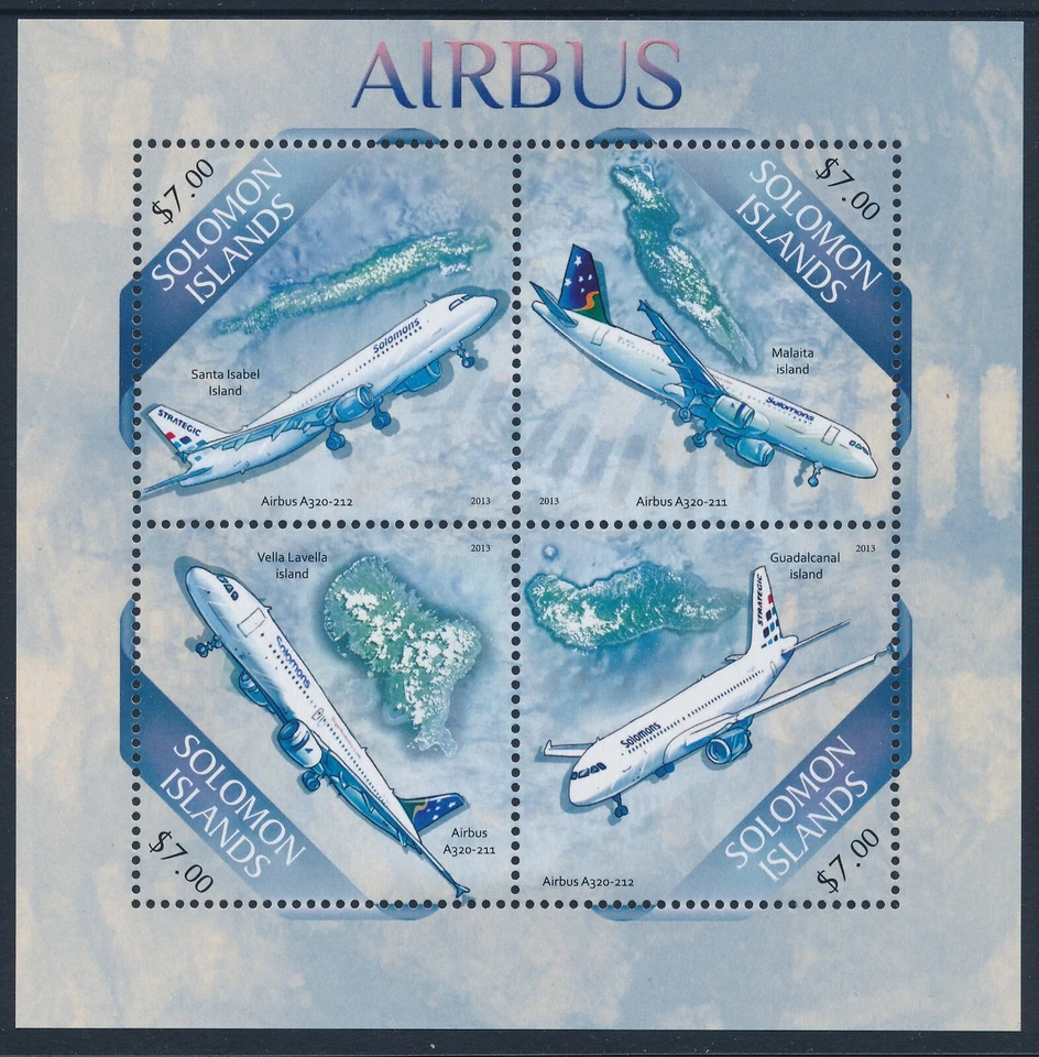 2013 SOLOMON ISLANDS AIRBUS AIRCRAFT MINI SHEET (4 STAMP) FINE MINT MNH Foto 1 de 1