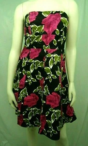 Forever 21 Ladies Mini Dress Size M Fitted Black Floral Pink Stretch Strapless  - Picture 1 of 4