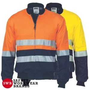 DNC Workwear Mens Hi Vis 2 Tone Cotton Bomber Jacket Reflective Safety Work 3758 - Picture 1 of 3