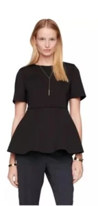 Kate Spade Black Short Sleeve Scuba Knit Peplum Top Size XS Classy Capsulecore - Picture 1 of 7