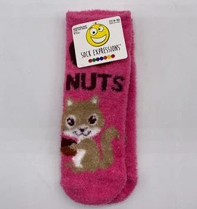 New Sock Expressions Go Nuts Squirrels Pink Microvelour Low Cut Socks NWT - Picture 1 of 5