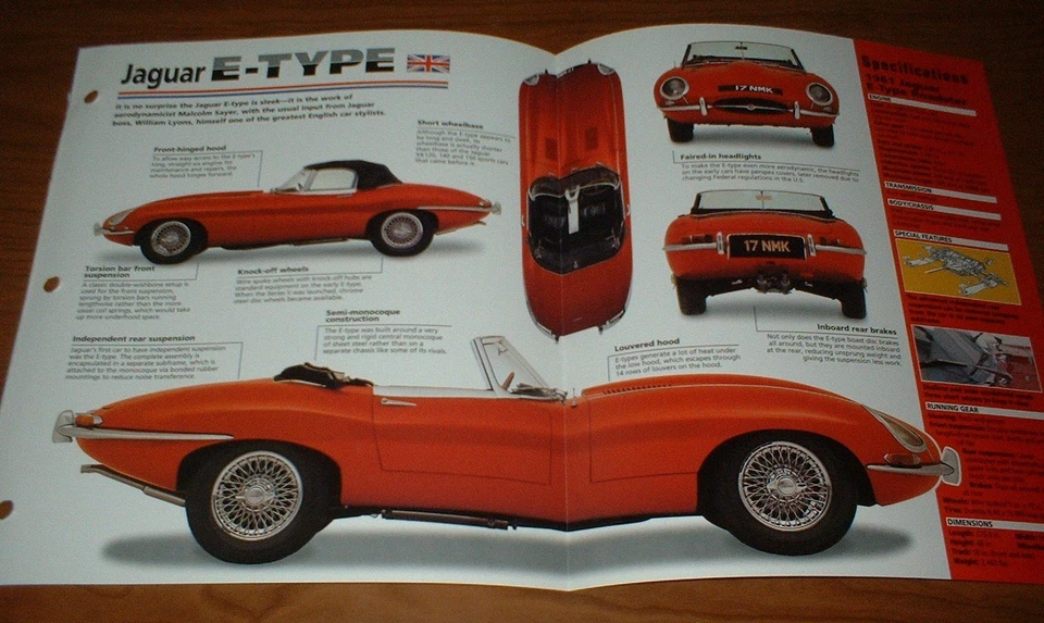 Jaguar E-Type Roadster 1961 hoja de especificaciones folleto información póster tipo 61 XKE XK-E Foto 1 de 1